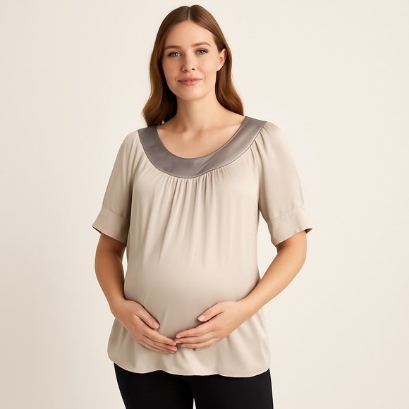 Liz Lange Maternity Pregnancy Top Medium Brown Silver - Picture 1 of 9